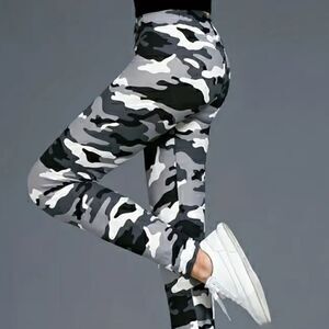 Camo High Waist Leggings Stretchy Casual Workout Pants Size L